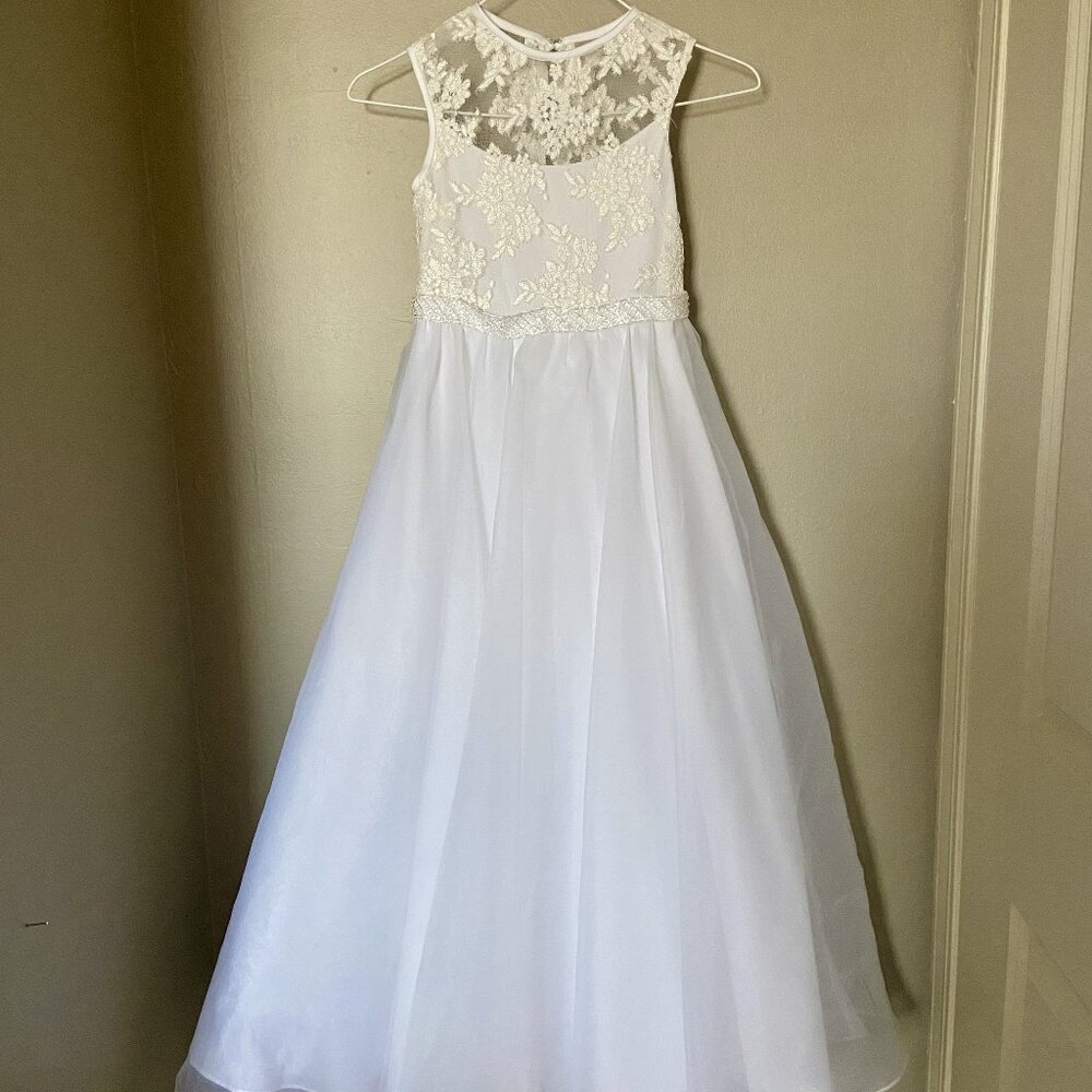 Sweet Beginnings Girls Size 8 White First Communion / Flower Girl Dress + Veil